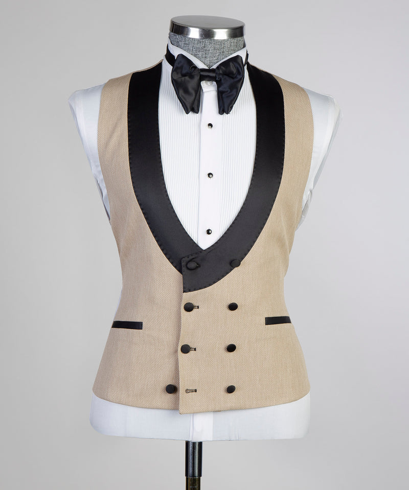 Mens Beige Tuxedo Black Lapel