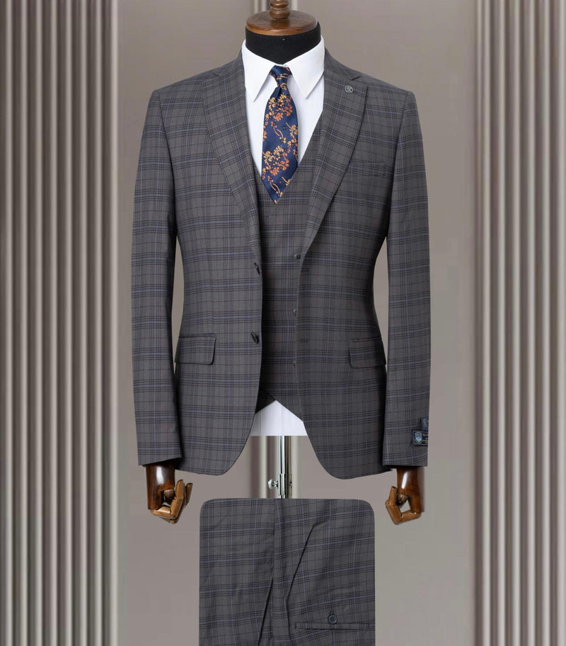 Mens Charcoal Grey Suit With Black Checks