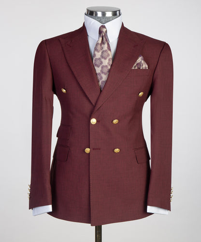 Mens Double Breasted Maroon Suit