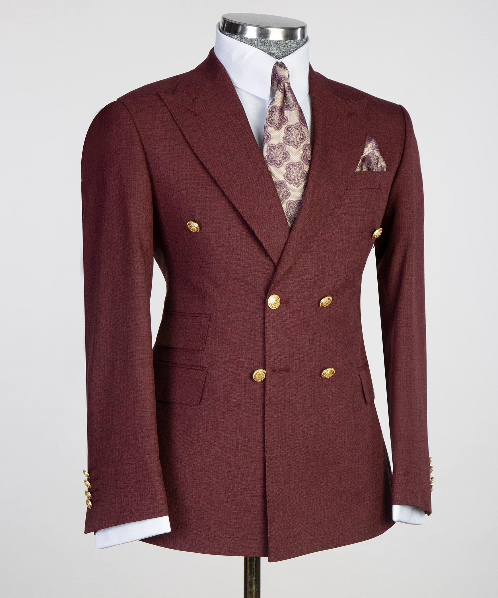 Mens Double Breasted Maroon Suit