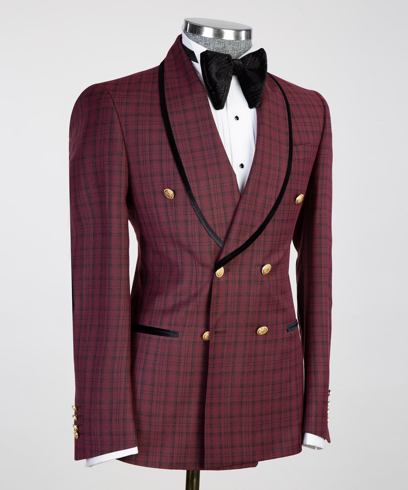 Mens Maroon Plaid Tuxedo