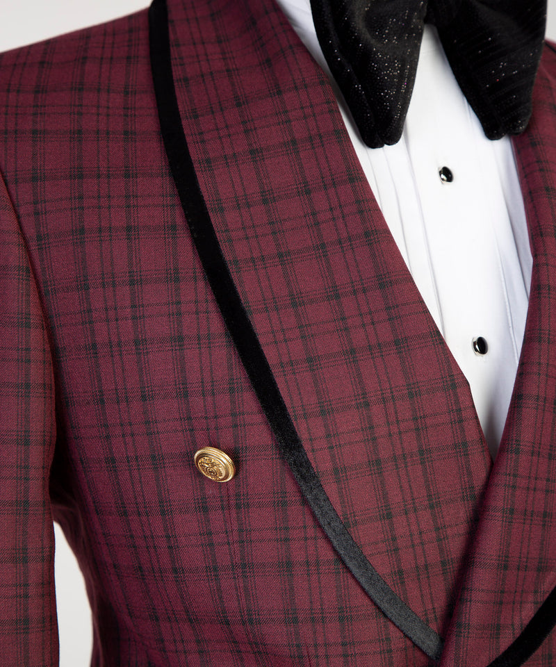 Mens Maroon Plaid Tuxedo