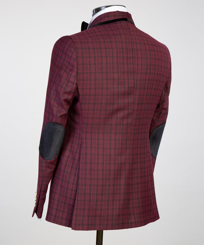 Mens Maroon Plaid Tuxedo