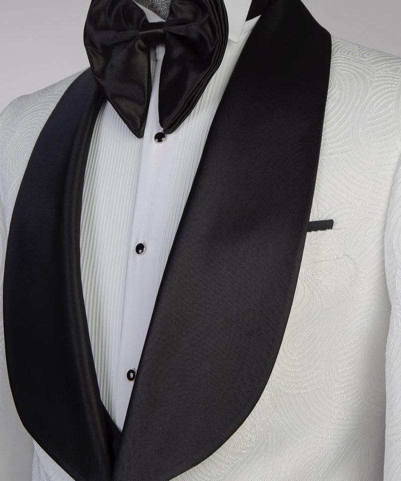 Mens White Tuxedo Jacket With Black Lapels 