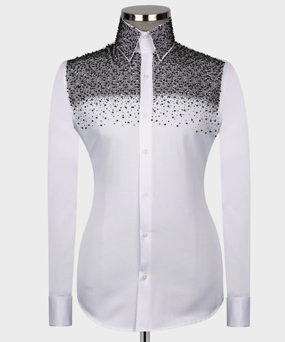 🖤 "Midnight Frost" – White Shirt with Black Crystal Embellishments