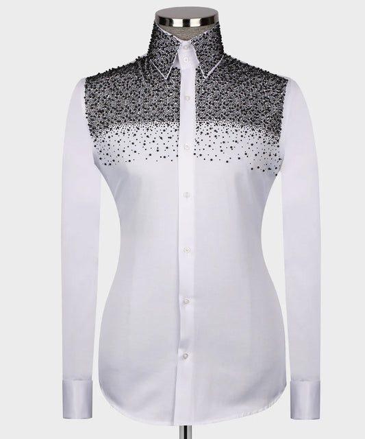 🖤 "Midnight Frost" – White Shirt with Black Crystal Embellishments