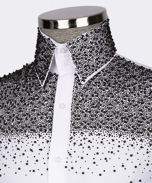 🖤 "Midnight Frost" – White Shirt with Black Crystal Embellishments