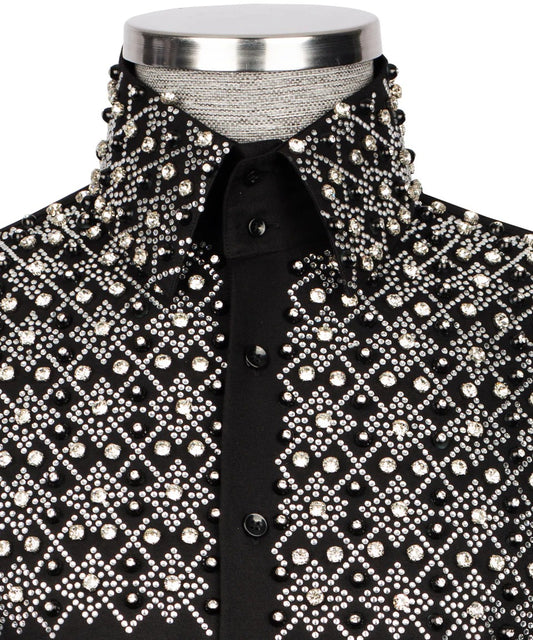 "Majestad de Medianoche": Camisa de lujo negra con cristales incrustados