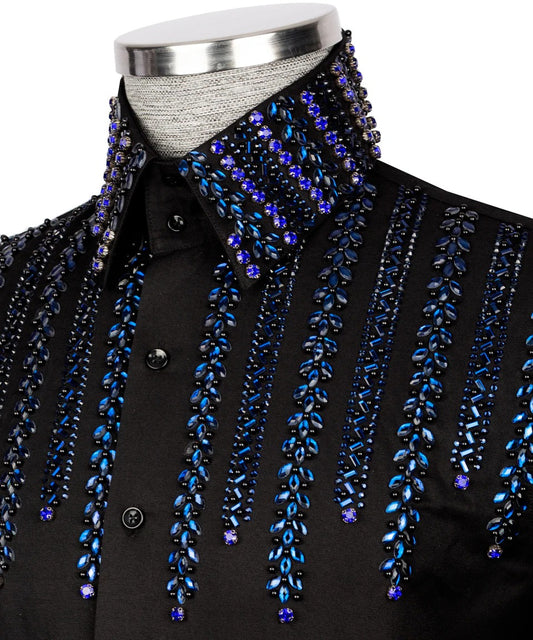 💎 "Midnight Majesty" – Black Shirt with Blue Crystal