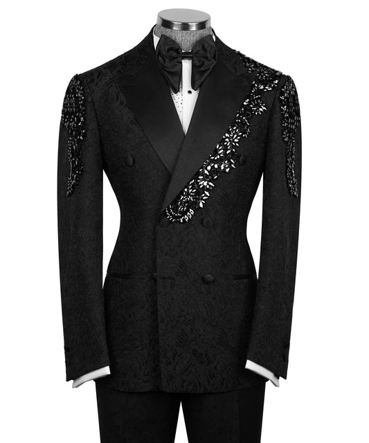 Midnight Majesty – Black Tuxedo with Intricate Black Embroidery