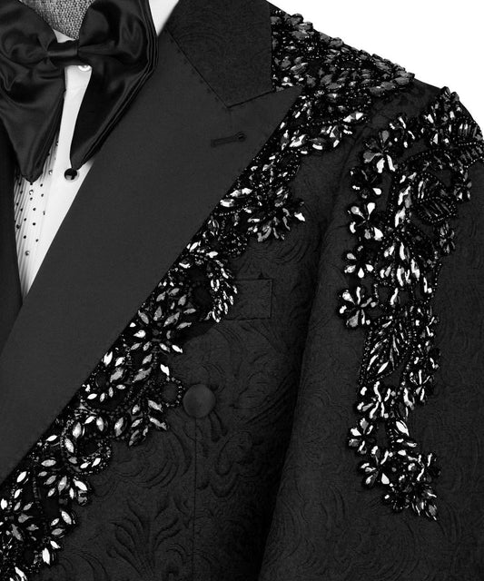 Midnight Majesty – Black Tuxedo with Intricate Black Embroidery