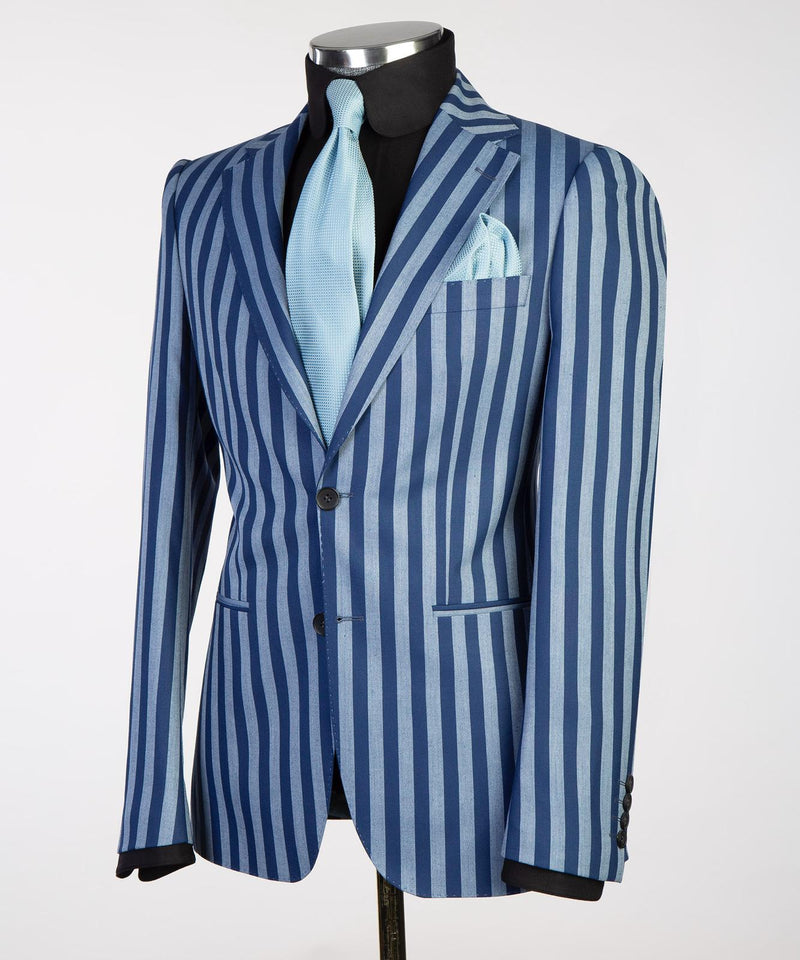 Navy Blue Striped Suit For Men