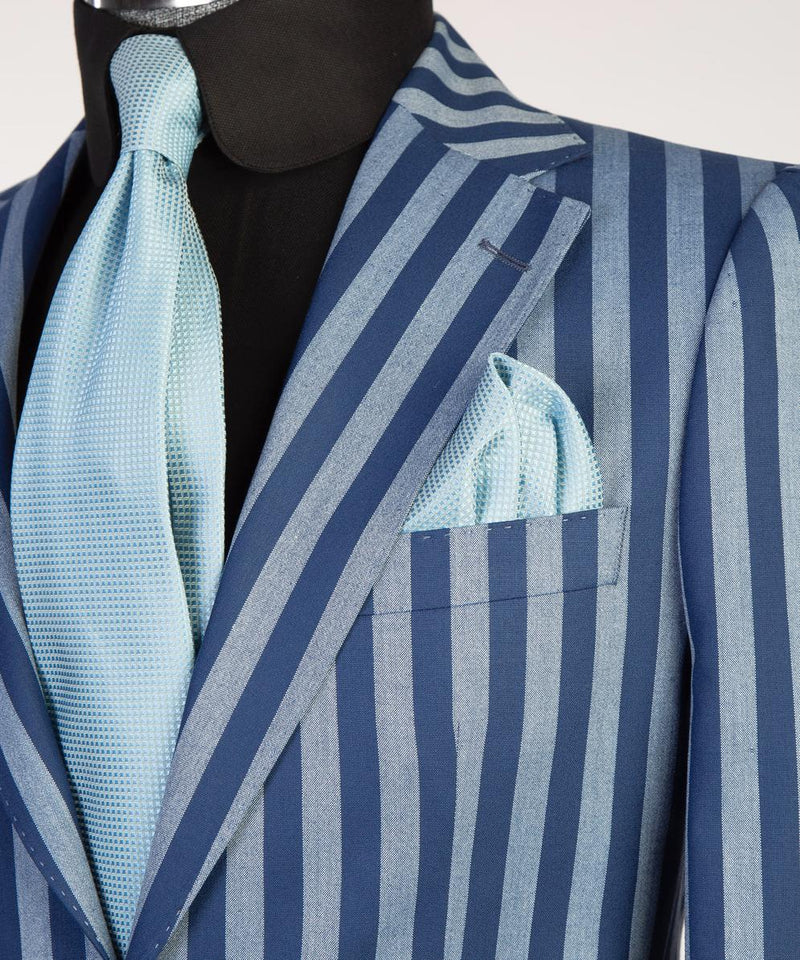 Navy Blue Striped Suit For Men