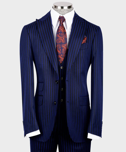 Navy & Royal Blue Pinstripe Suit – Bold Refinement, Unmatched Presence