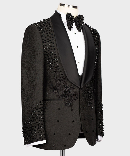Noir Bloom Black Luxury Beaded Tuxedo