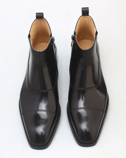 Noir Cap-Toe Zip Boots