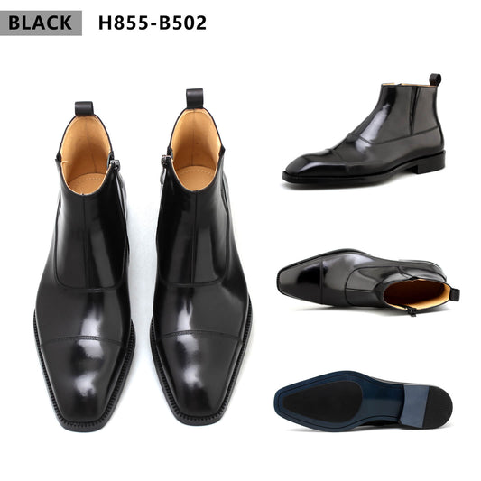 Noir Cap-Toe Zip Boots