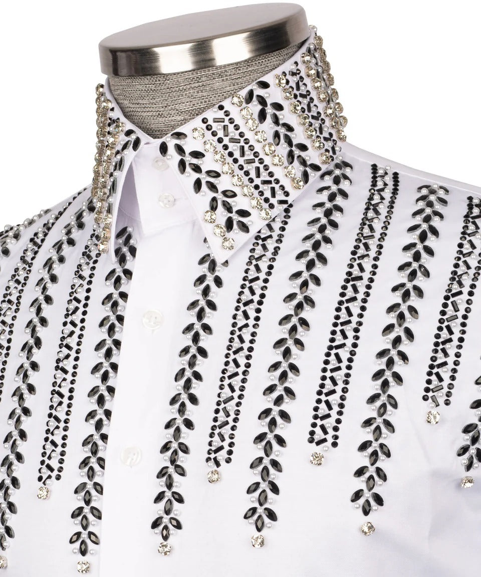 ⚪️🖤 "Noir Grace" – White Shirt with Black Crystal