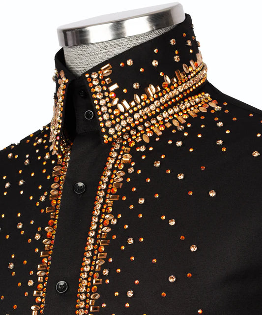 Golden Stone Embroidered Black Shirt