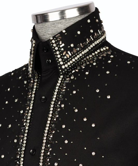 White Stone Embroidered Black Shirt