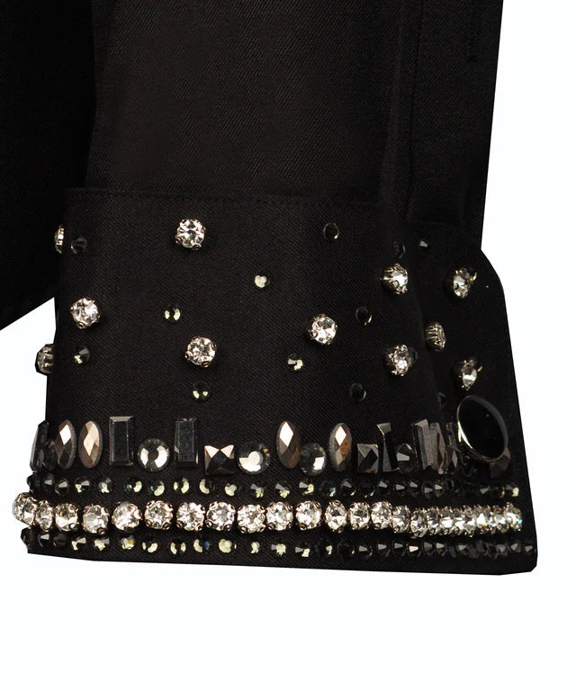 White Stone Embroidered Black Shirt