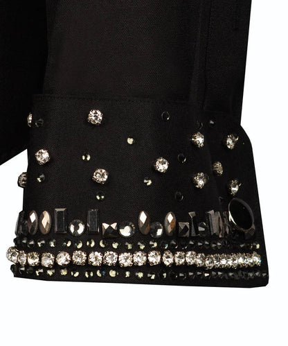 White Stone Embroidered Black Shirt