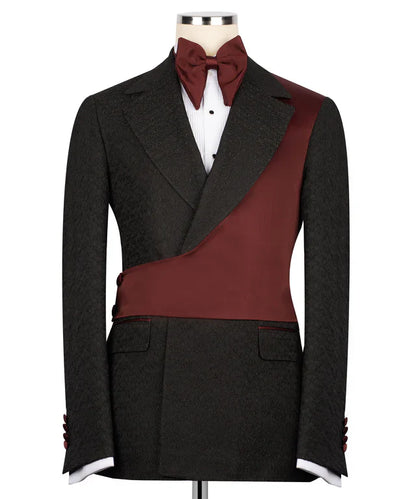 Burgundy & Black Double-Breasted Tuxedo – Statement of Prestige