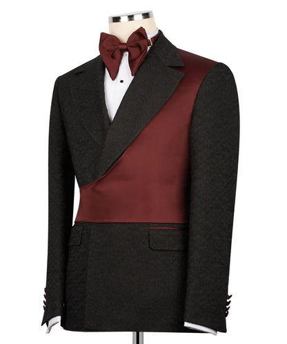 Burgundy & Black Double-Breasted Tuxedo – Statement of Prestige