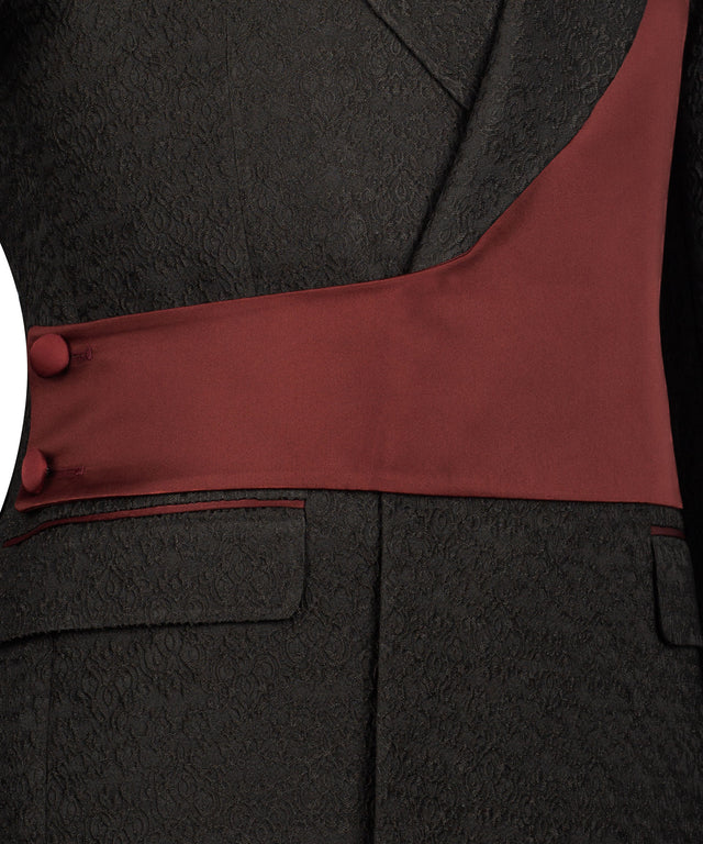 Burgundy & Black Double-Breasted Tuxedo – Statement of Prestige