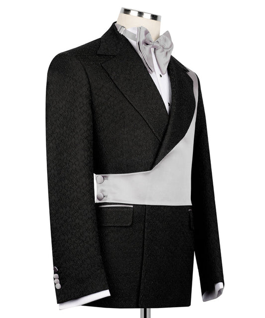 Gray & Black Double-Breasted Tuxedo – Refined Contrast
