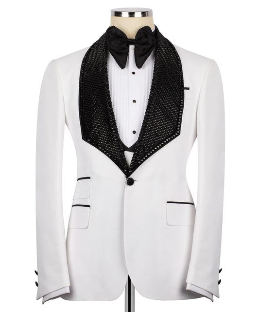 HANDMADE Embroidered White Tuxedo