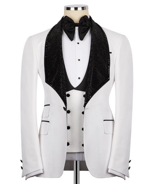 HANDMADE Embroidered White Tuxedo