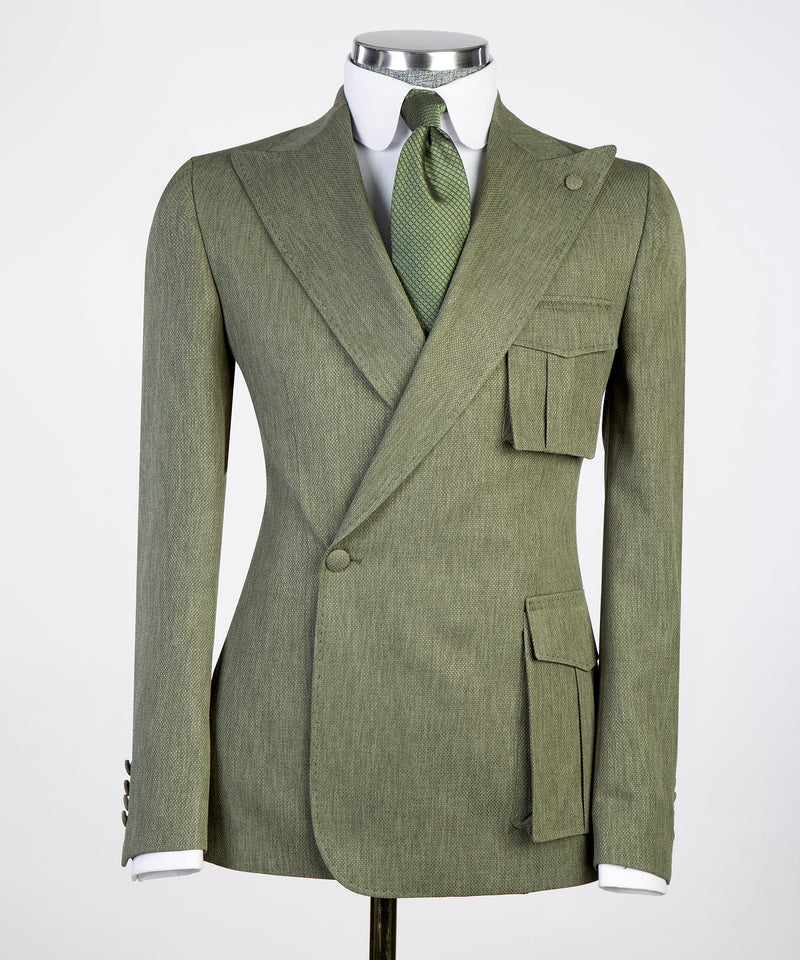 Olive Green 3 Piece Suit For Men