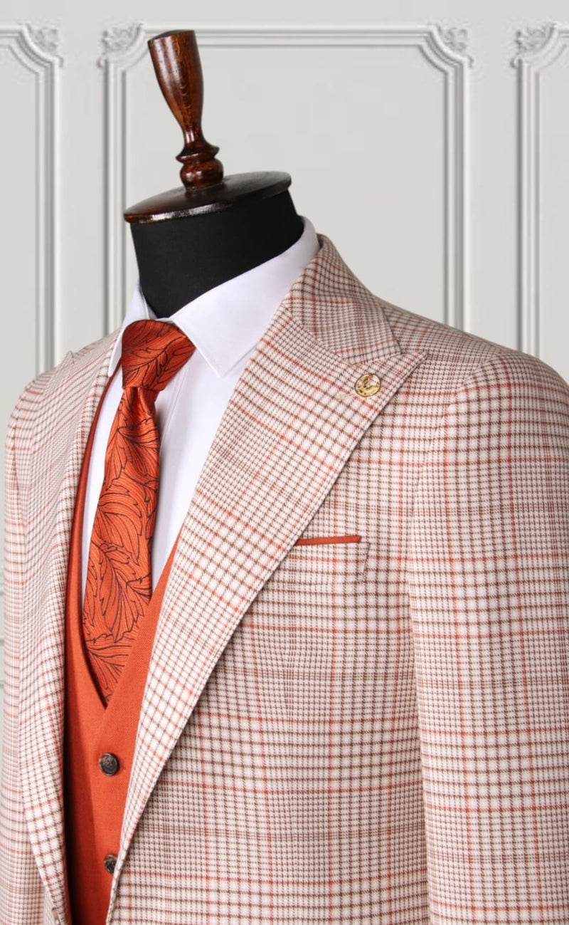 Oyster Pink Red Check Slim Fit Suit