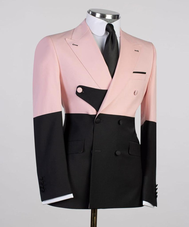 Oyster Pink and Black Double Breasted Suit