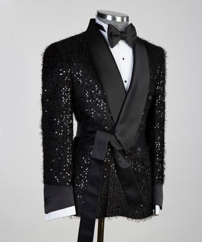 Party Wear Black Belted Tuxedo