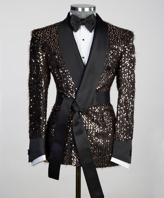 Party Wear Shining Brown Belted Tuxedo