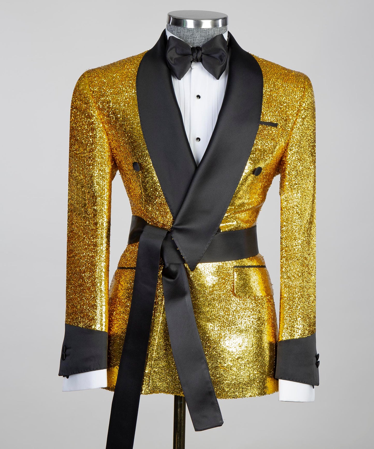 Party Wear Shining Yellow Belted Tuxedo