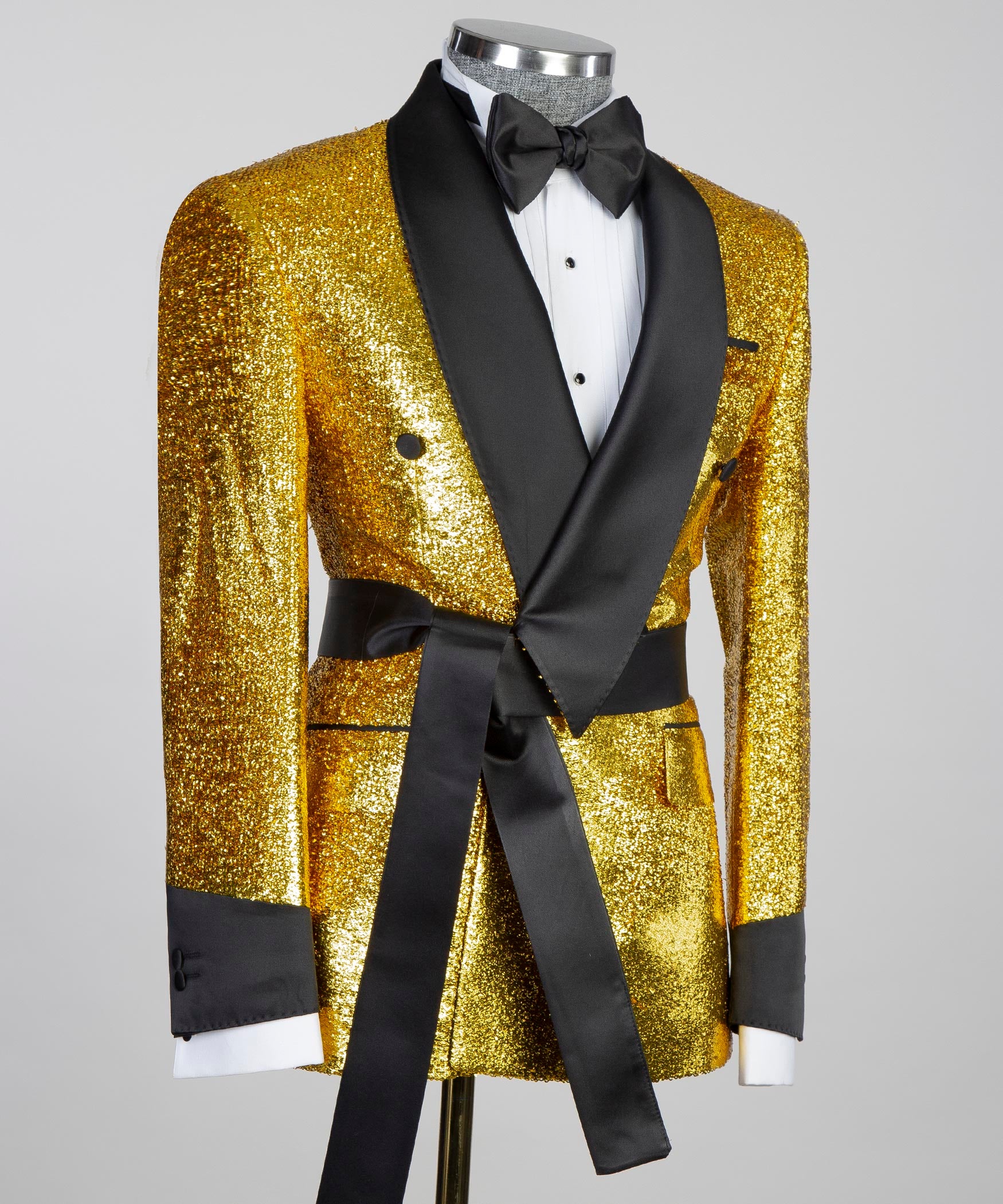 Party Wear Shining Yellow Belted Tuxedo