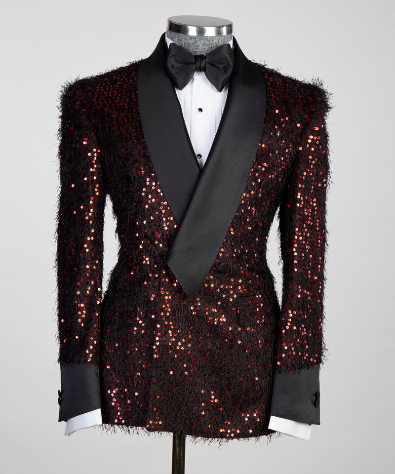 Red Party Wear Belted Tuxedo