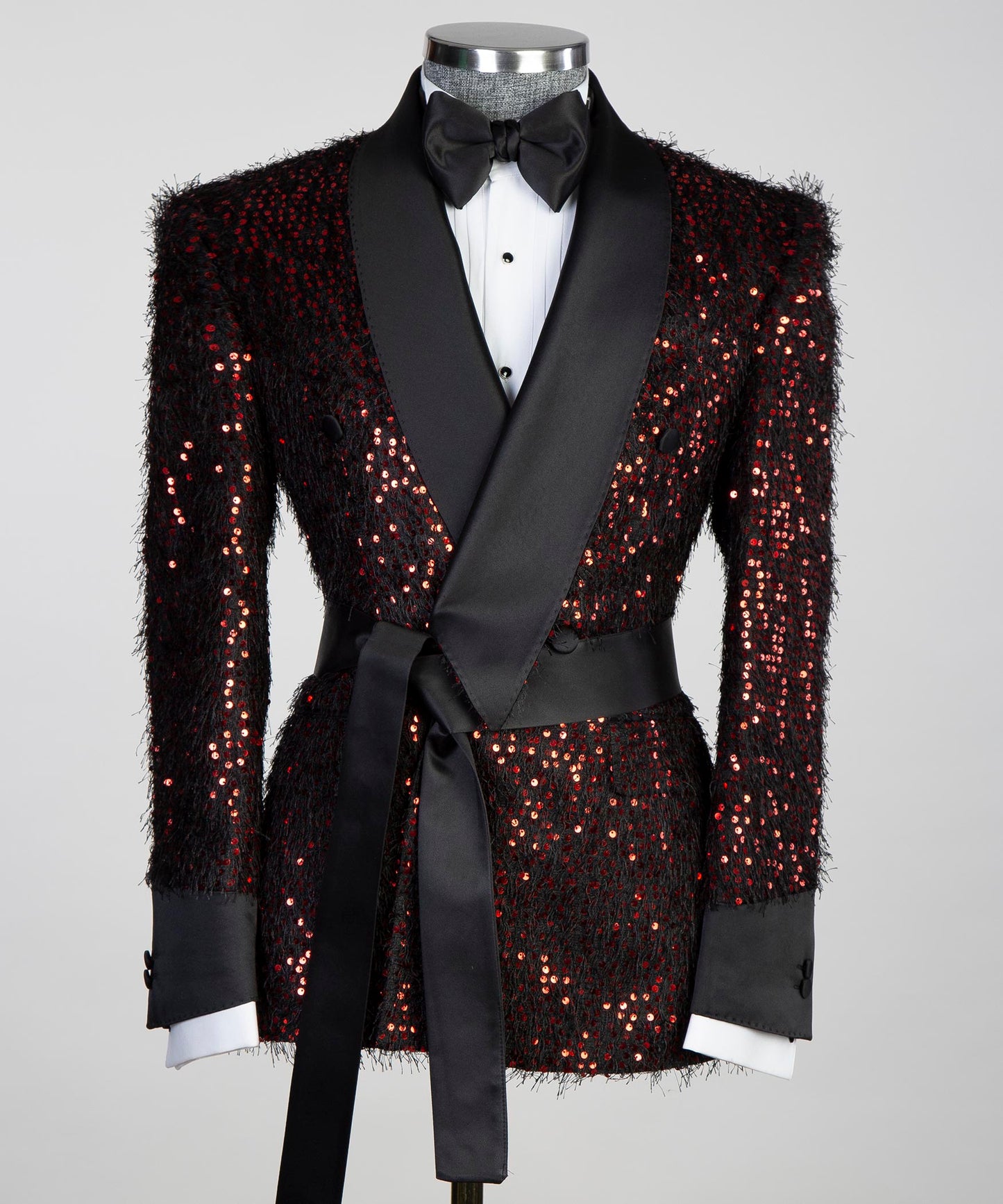 Red Shining Party Wear Belted Tuxedo