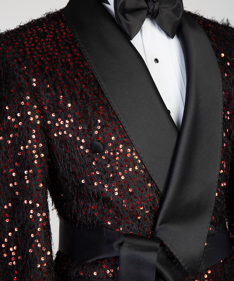 Red Shining Party Wear Belted Tuxedo