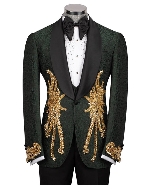 Regal Green Tuxedo with Golden Embroidery