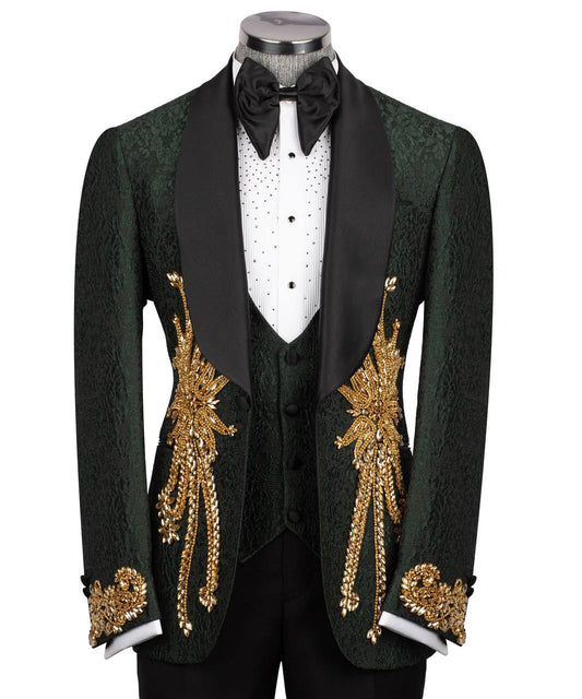 Regal Green Tuxedo with Golden Embroidery