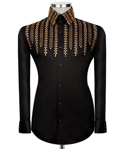 ✨ "Regio Resplandor" – Camisa Blanca con Cristal Dorado