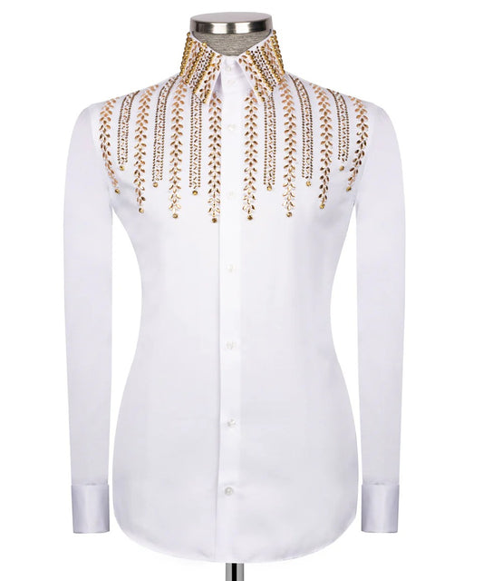 ✨👑 “Regal Radiance” – White Shirt with Golden Crystal