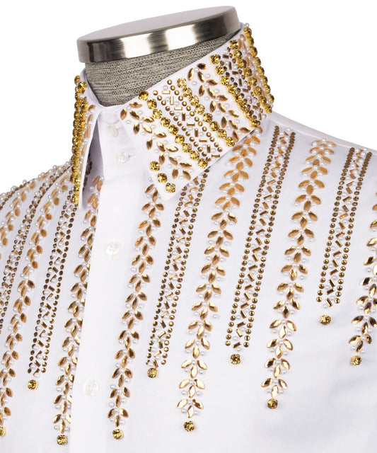 ✨👑 “Regal Radiance” – White Shirt with Golden Crystal