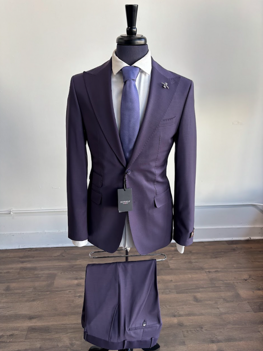 Men's Purple Wool Suit with Matching Tie