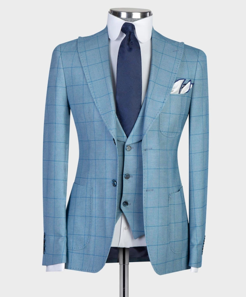 Light Blue 3 Pieces Business Suit