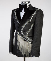 Shawl Lapel Exclusive Design Silver Stoned Black Tuxedo